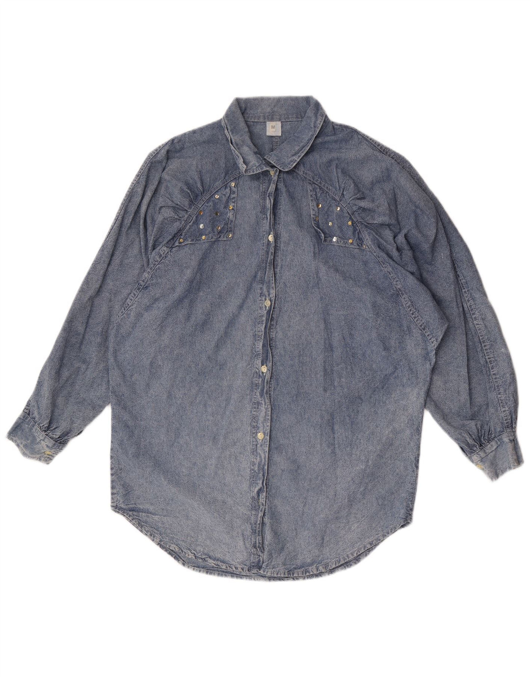 Damska koszula jeansowa oversize w stylu vintage UK 14, średnia niebieska bawełna