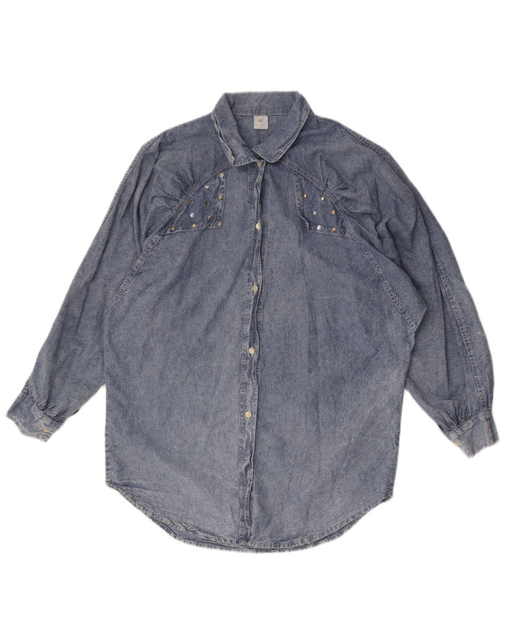 Damska koszula jeansowa oversize w stylu vintage UK 14, średnia niebieska bawełna