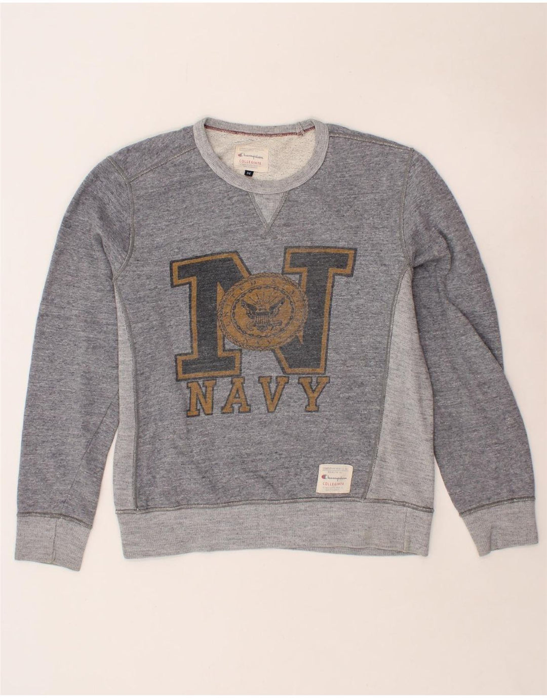 CHAMPION Mens Graphic Sweatshirt Jumper Medium Grey Colourblock Cotton Vintage Champion and Second-Hand Champion from Messina Hembry 