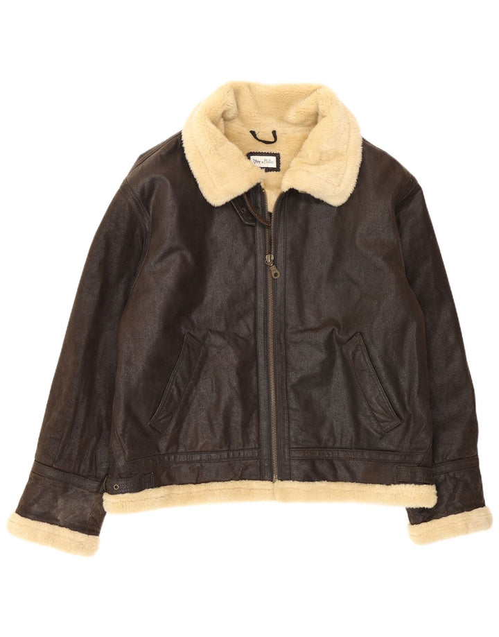 Vintage męska kurtka skórzana Sherpa UK 38 w kolorze średniego brązu