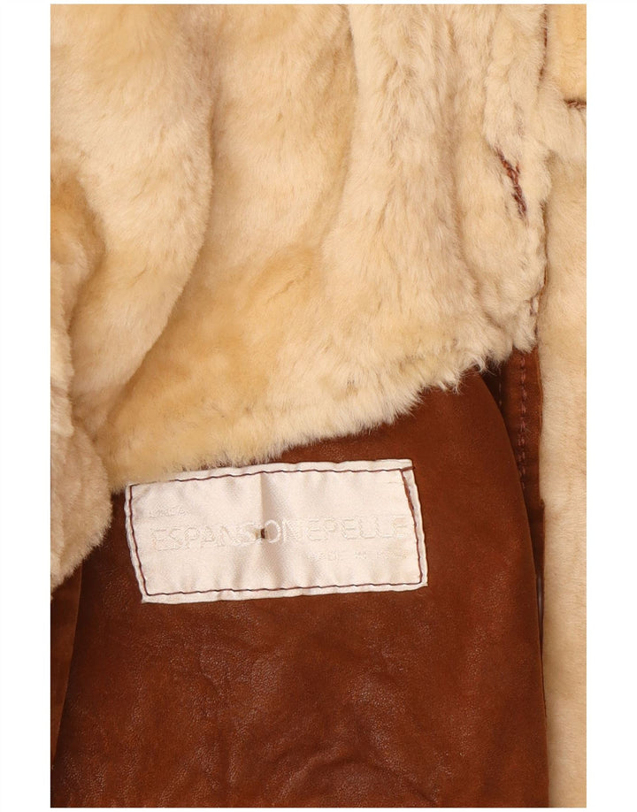 Vintage damska, oversize'owa kurtka shearling US 8, średnia brązowa skóra