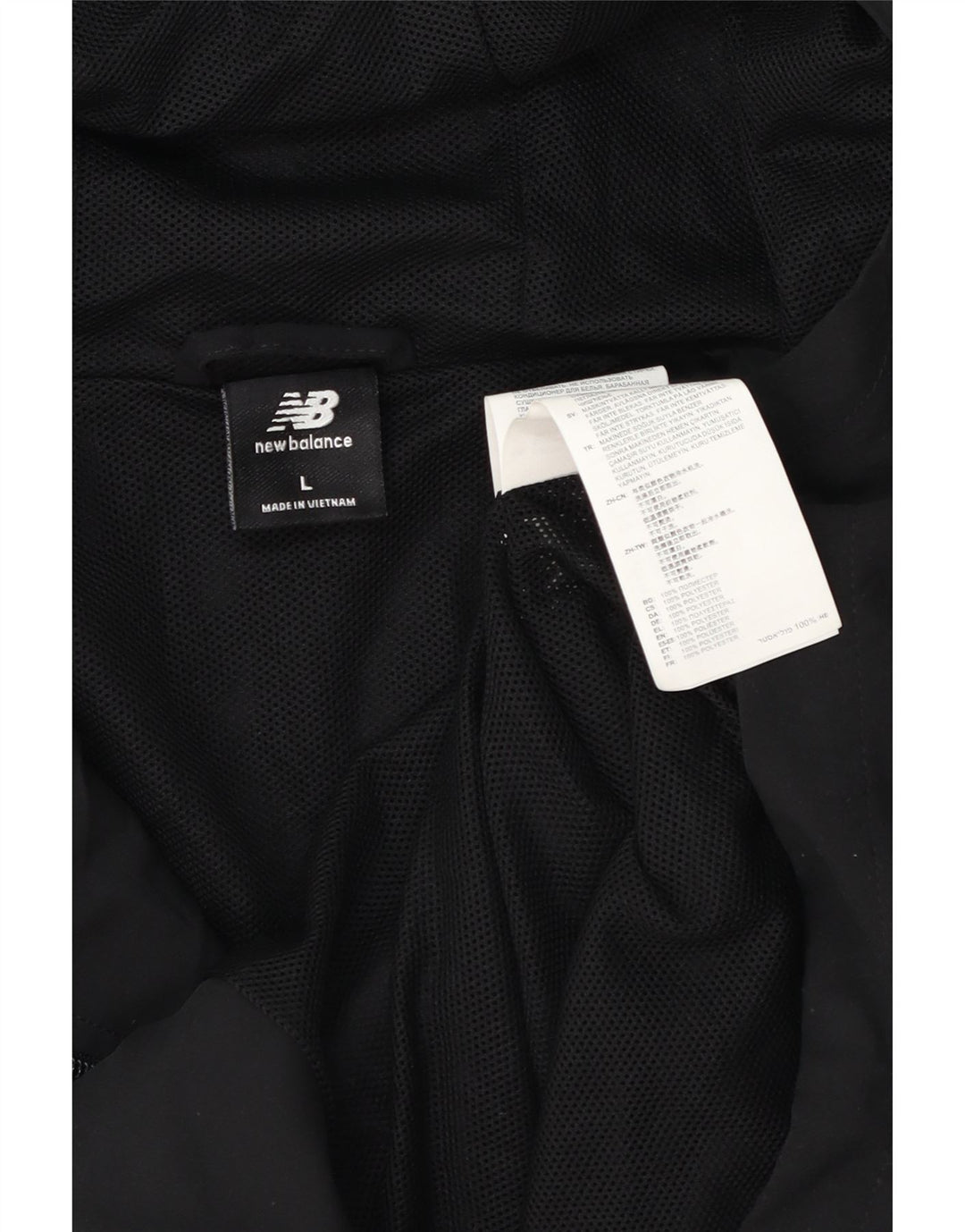 Męska kurtka przeciwdeszczowa z kapturem New Balance UK 40, duży, czarny poliester
