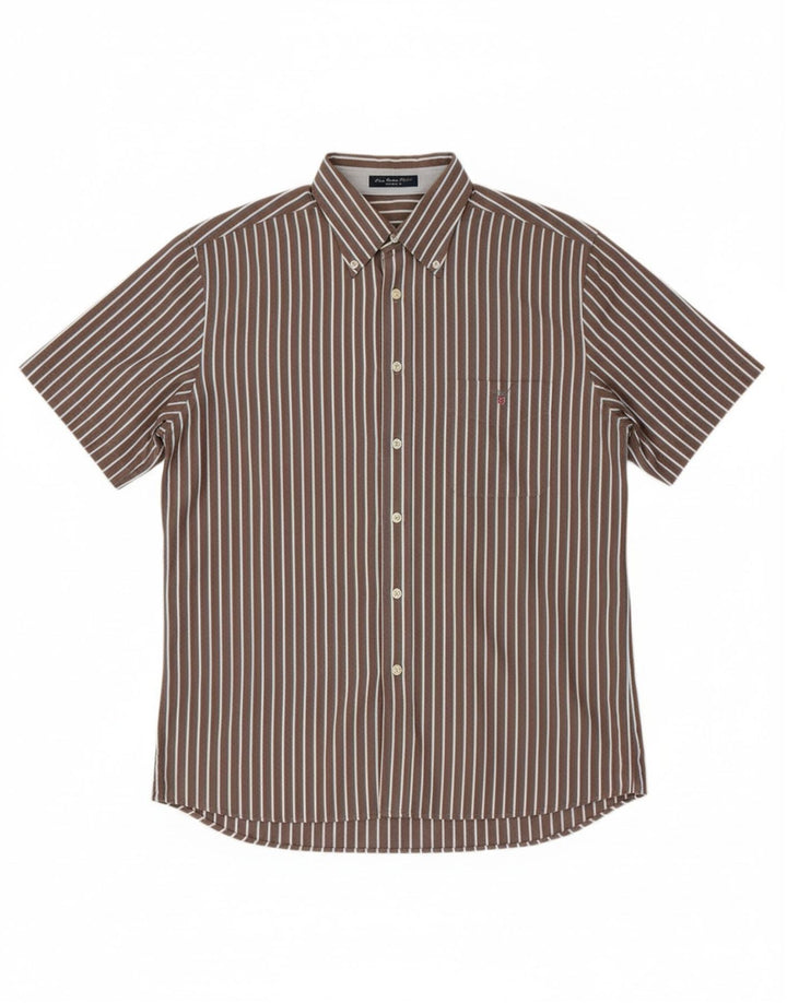 GANT Mens Regular Fit Short Sleeve Shirt Medium Brown Striped Cotton
