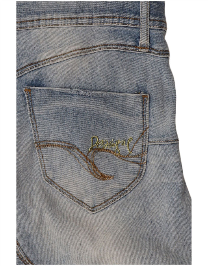Desigual damska graficzna mini spódniczka dżinsowa W30 średnioniebieska w kwiaty