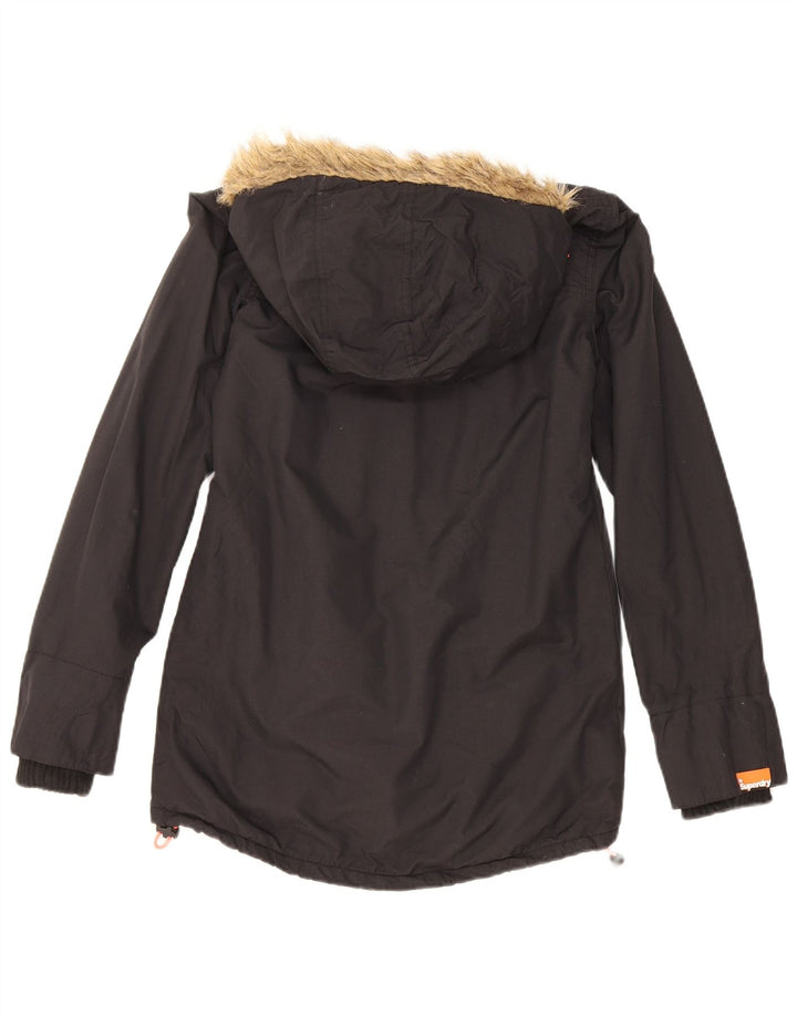 Damska kurtka parka z kapturem Superdry UK 6 XS, czarny poliester