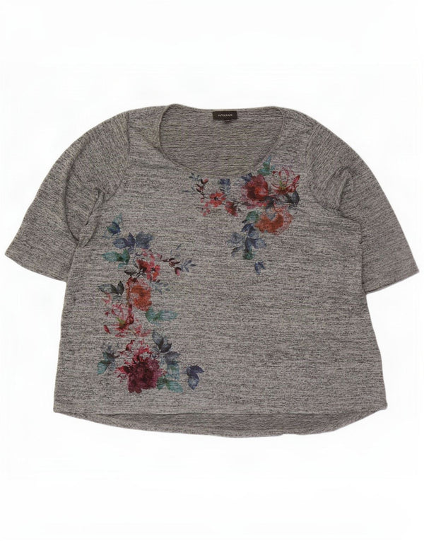 Marks & Spencer Damski top z grafiką z autografem, rękaw 3/4, UK 26 5XL, szary