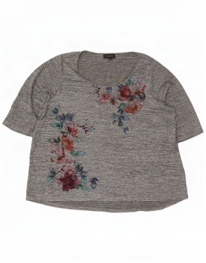 Marks & Spencer Damski top z grafiką z autografem, rękaw 3/4, UK 26 5XL, szary
