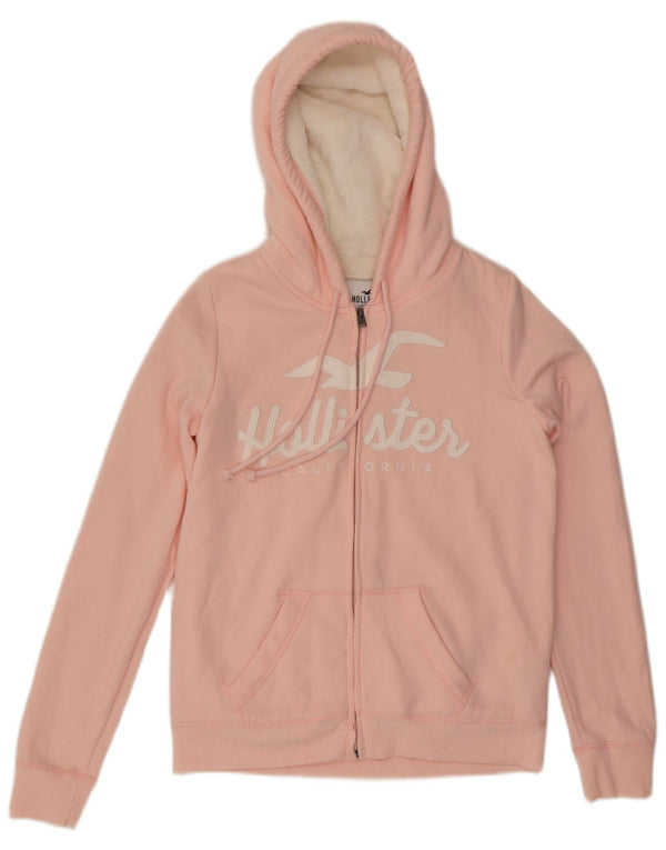 Damski sweter HOLLISTER z grafiką, oversize, UK 6 XS, różowy, bawełniany