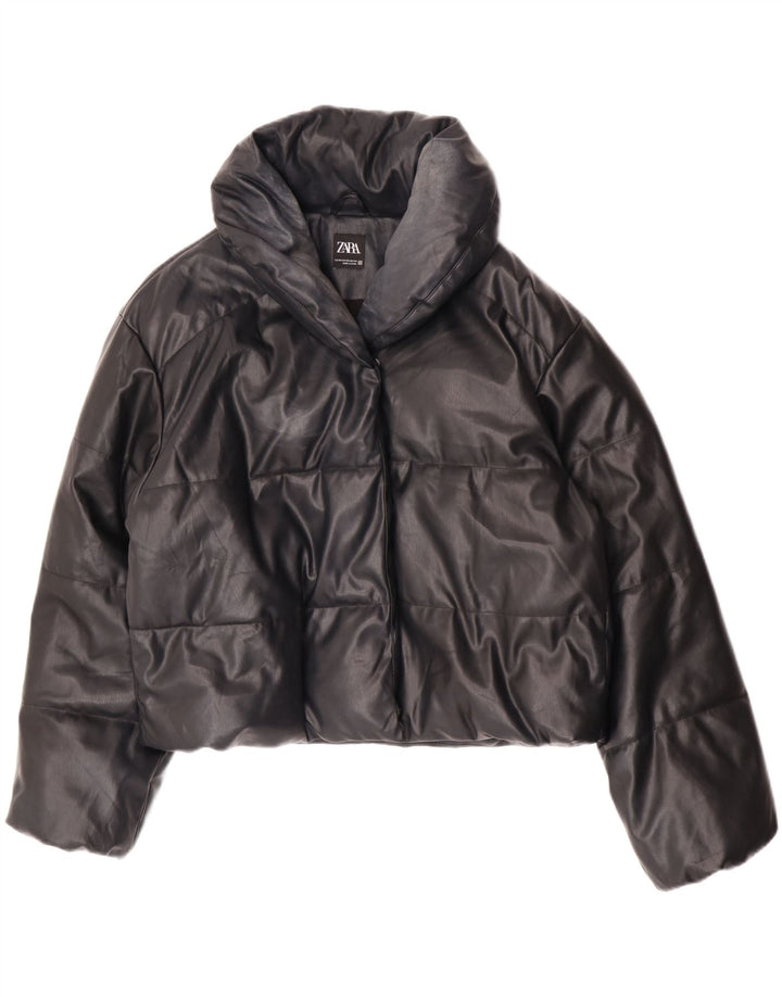 Damska kurtka oversize ze sztucznej skóry Zara UK 6 XS, czarna, poliuretanowa