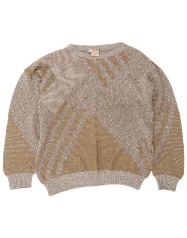 Vintage damski sweter z dekoltem w łódkę IT 50 XL, beżowa bawełna z blokami kolorów