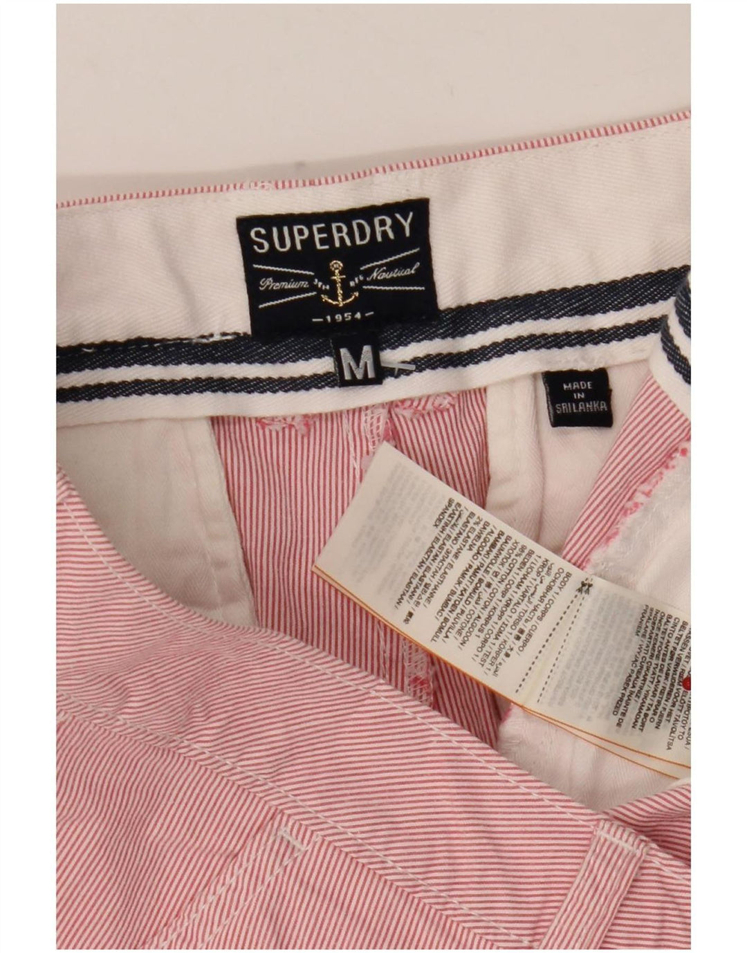 Męskie spodenki chino Superdry, średnie W32, różowe, bawełniane w prążki