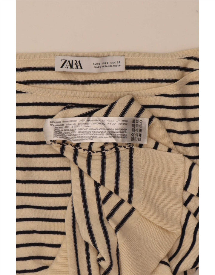 Damski top oversize z długim rękawem Zara UK 10 w małe beżowe paski, marynarski