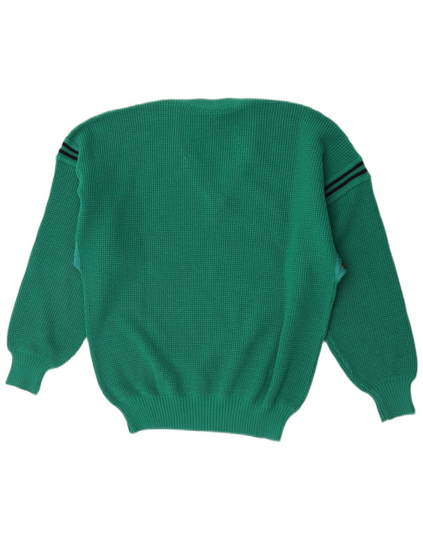 North Pole Mens V-Neck Jumper Sweater Large Green Striped Wool