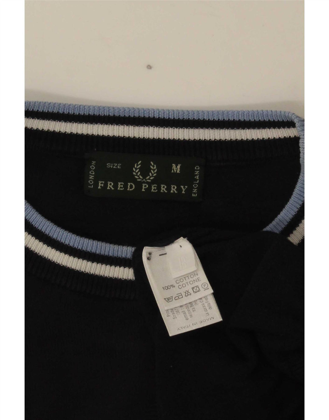 Męski sweter z okrągłym wycięciem pod szyją Fred Perry Średni granatowy, bawełniany w paski