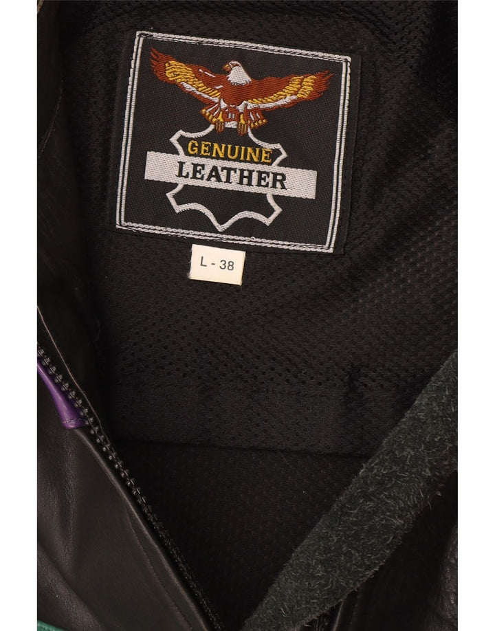 Damska krótka kurtka ROLEFF UK 14, duży, czarny, skórzany motocykl z blokami kolorów