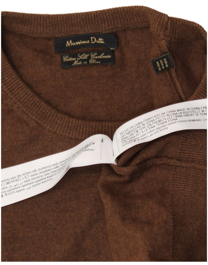 Męski sweter z okrągłym dekoltem Massimo Dutti Średni brązowy bawełniany