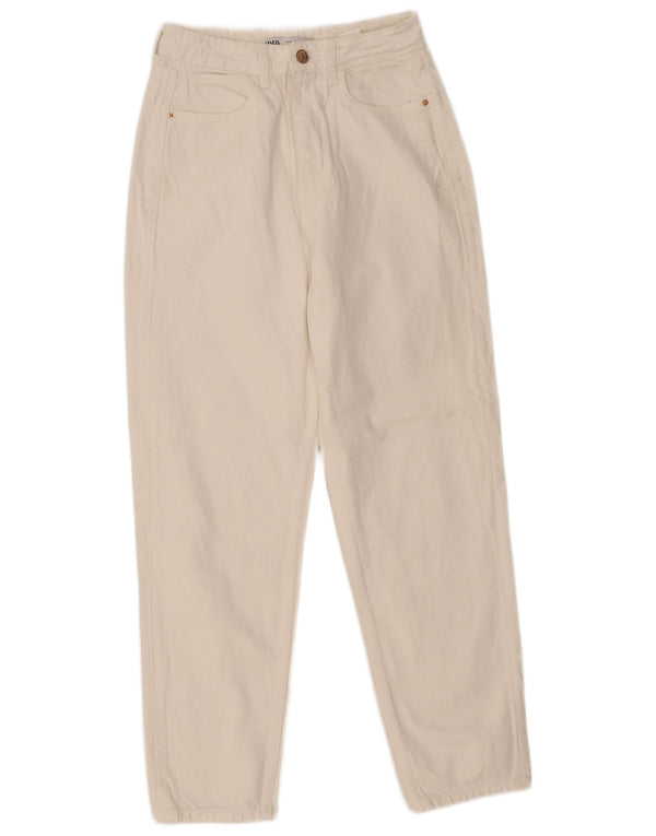 Zara Womens High Rise Tapered Jeans EU 34 2XS W24 L27 White Cotton