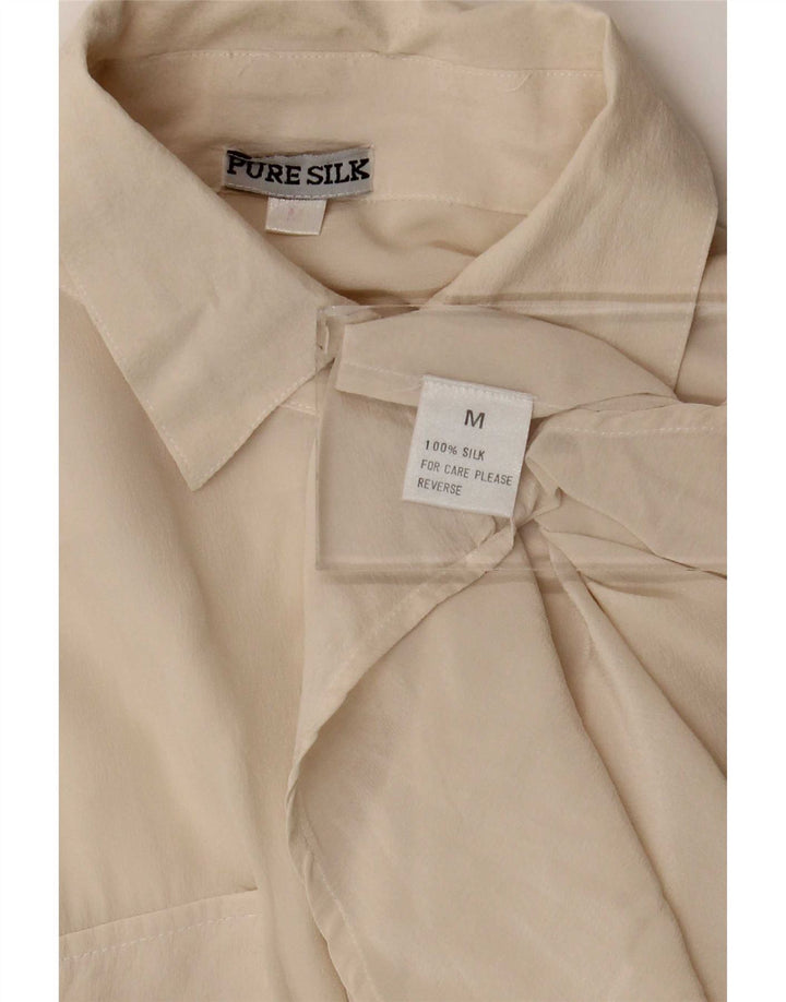 Bluzka damska z krótkim rękawem w stylu vintage, UK 14, średni, złamany biały jedwab