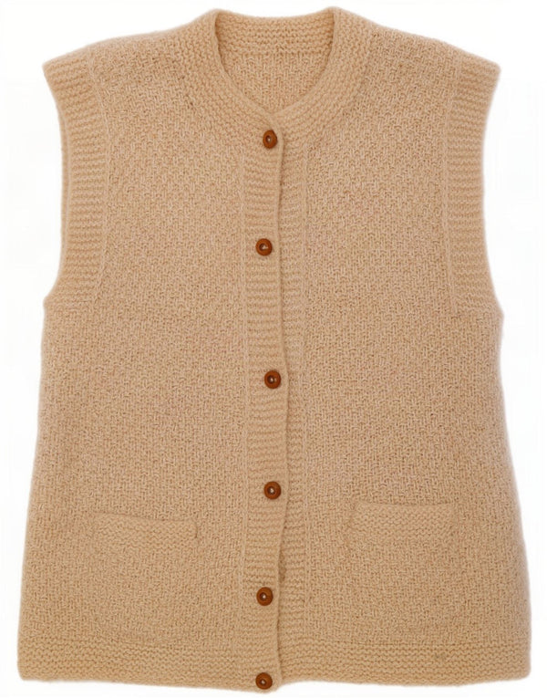 Vintage Womens Sleeveless Cardigan Sweater UK 14 Medium Beige