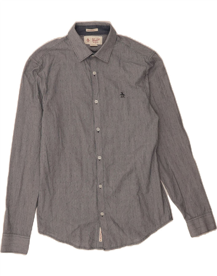 PENGUIN Mens Heritage Slim Fit Shirt Small Grey Striped Cotton Vintage Penguin and Second-Hand Penguin from Messina Hembry 