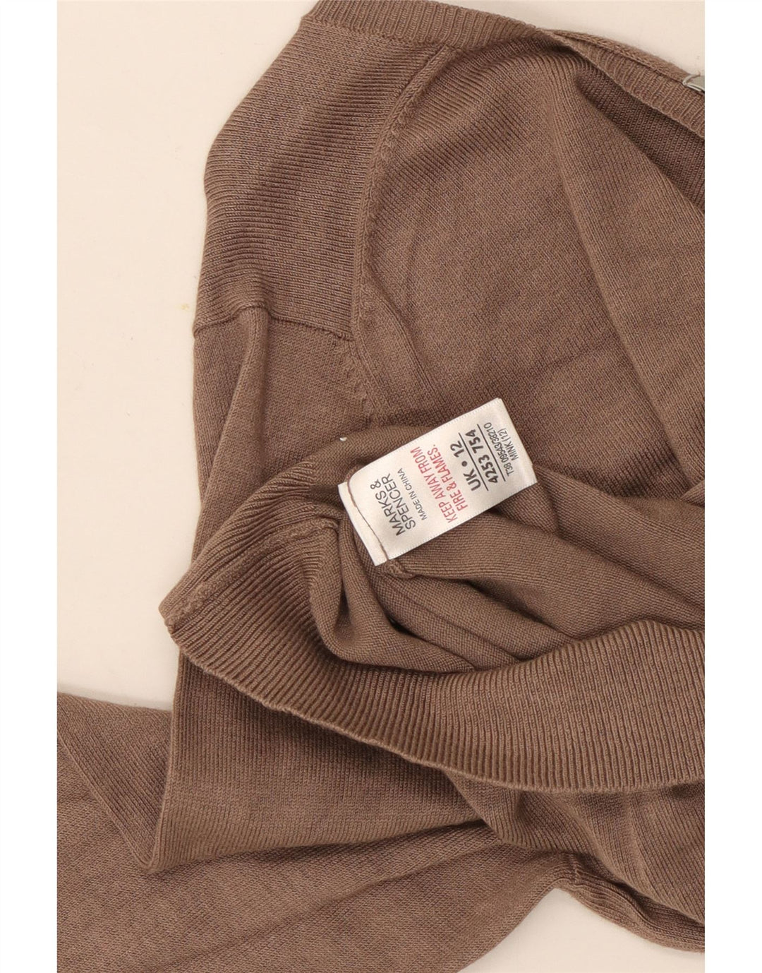 Sweter damski Marks & Spencer z dekoltem w kształcie litery V, UK 12, średniobrązowy, wiskoza