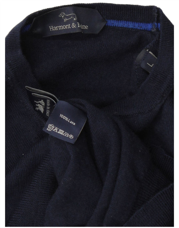 Harmont & Blaine Męski sweter z okrągłym dekoltem, duży, granatowy, wełniany
