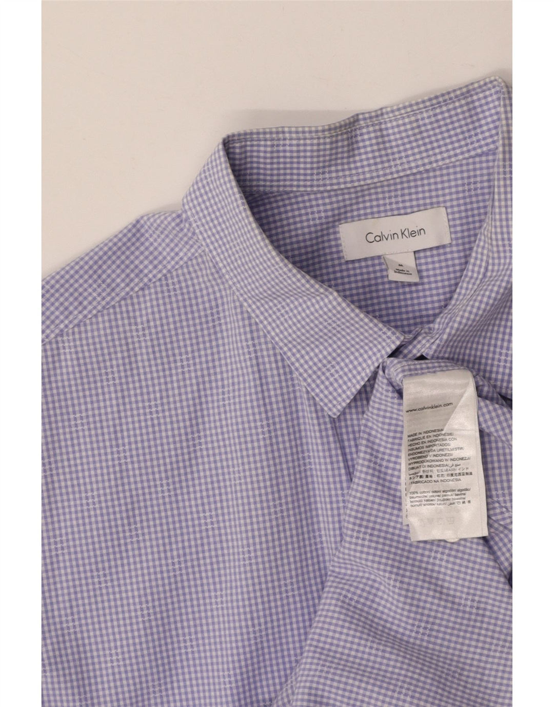 CALVIN KLEIN Mens Short Sleeve Shirt Medium Purple Gingham Cotton