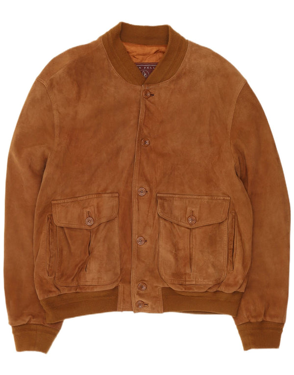 Vintage męska zamszowa kurtka bomber IT 54 2XL brązowa skóra