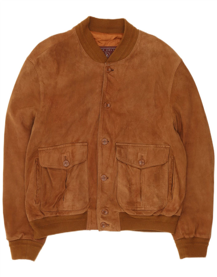 Vintage męska zamszowa kurtka bomber IT 54 2XL brązowa skóra