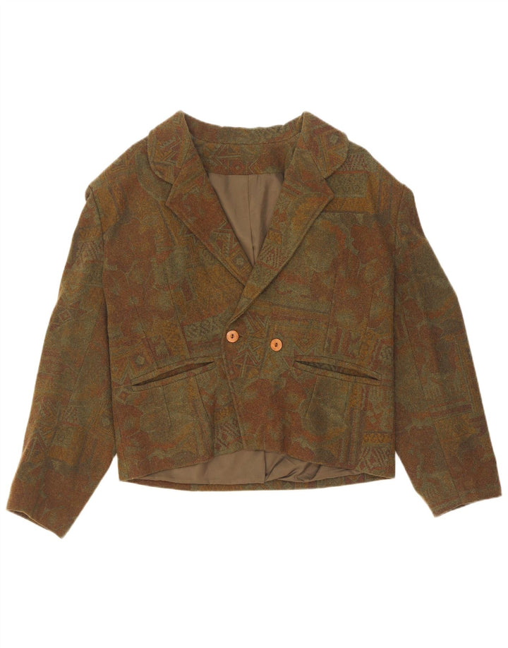 Damska marynarka dwurzędowa w stylu vintage, UK 14, średnia khaki, geometryczna