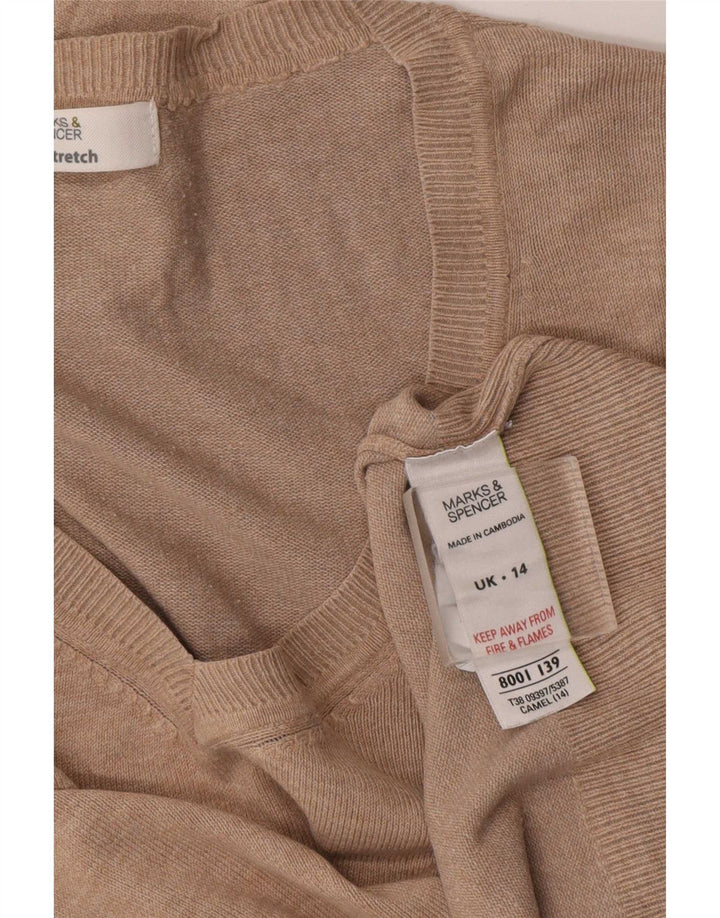 Sweter damski Marks & Spencer z dekoltem w kształcie litery V, UK 14, duży, beżowy, wiskoza