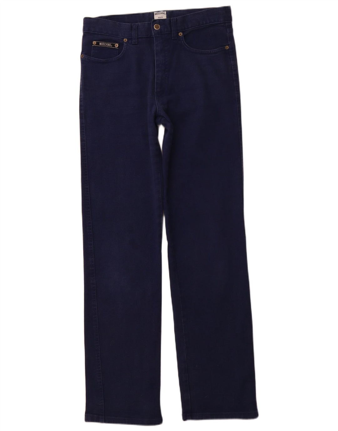 MOSCHINO Damskie proste dżinsy z wysokim stanem W32 L32 Granatowa bawełna