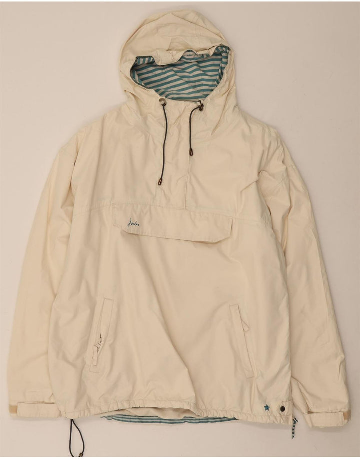 Damska kurtka Anorak z kapturem i oversize Joules UK 16, duża, biała, poliestrowa