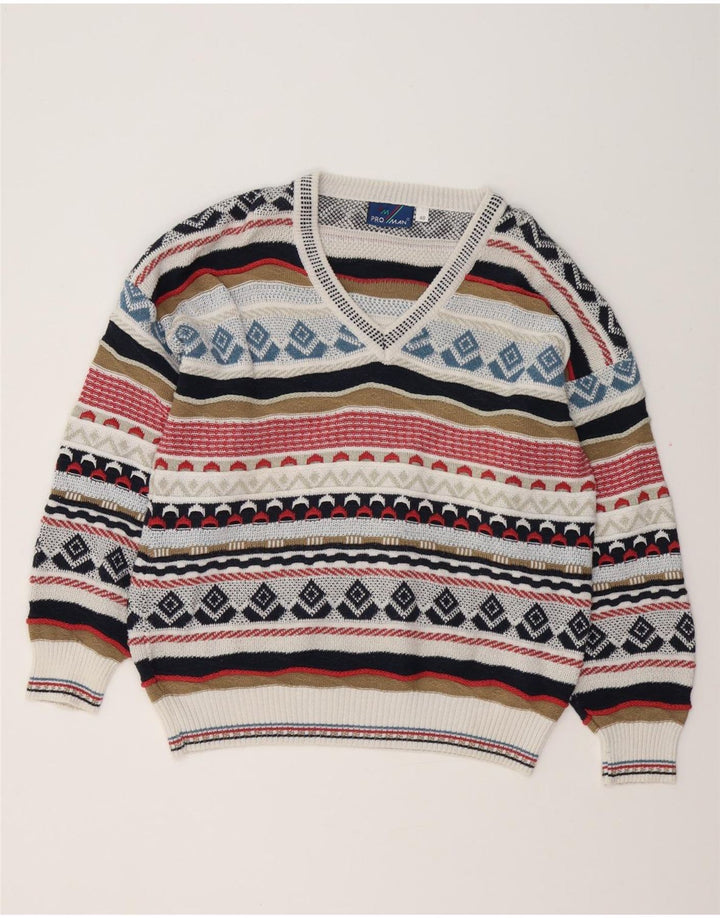 Męski sweter VINTAGE z dekoltem w kształcie litery V IT 48 Średni wielobarwny Fair Isle