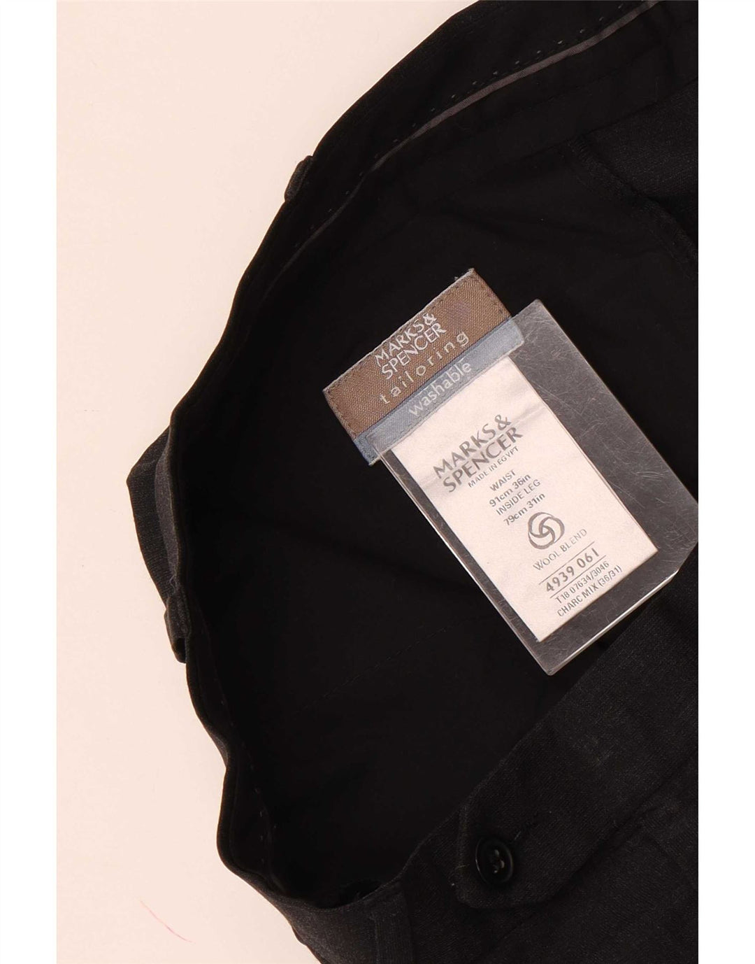 Męskie spodnie garniturowe Marks & Spencer W36 L31 Szary poliester