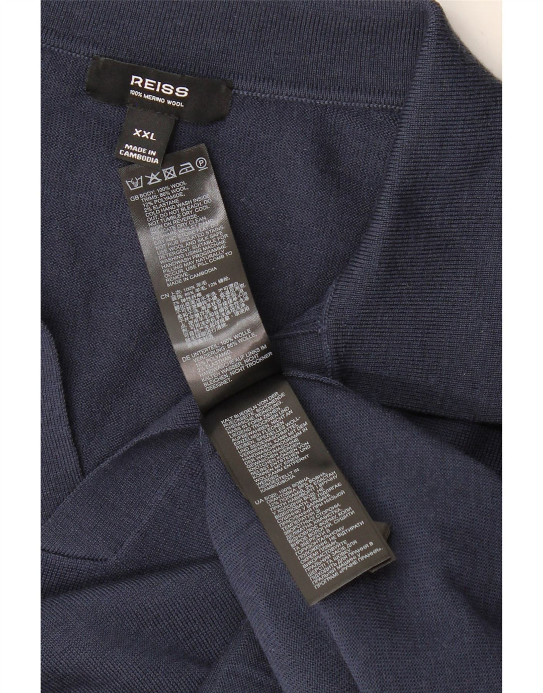 Męski sweter polo z krótkim rękawem REISS, 2XL, granatowo-wełniany