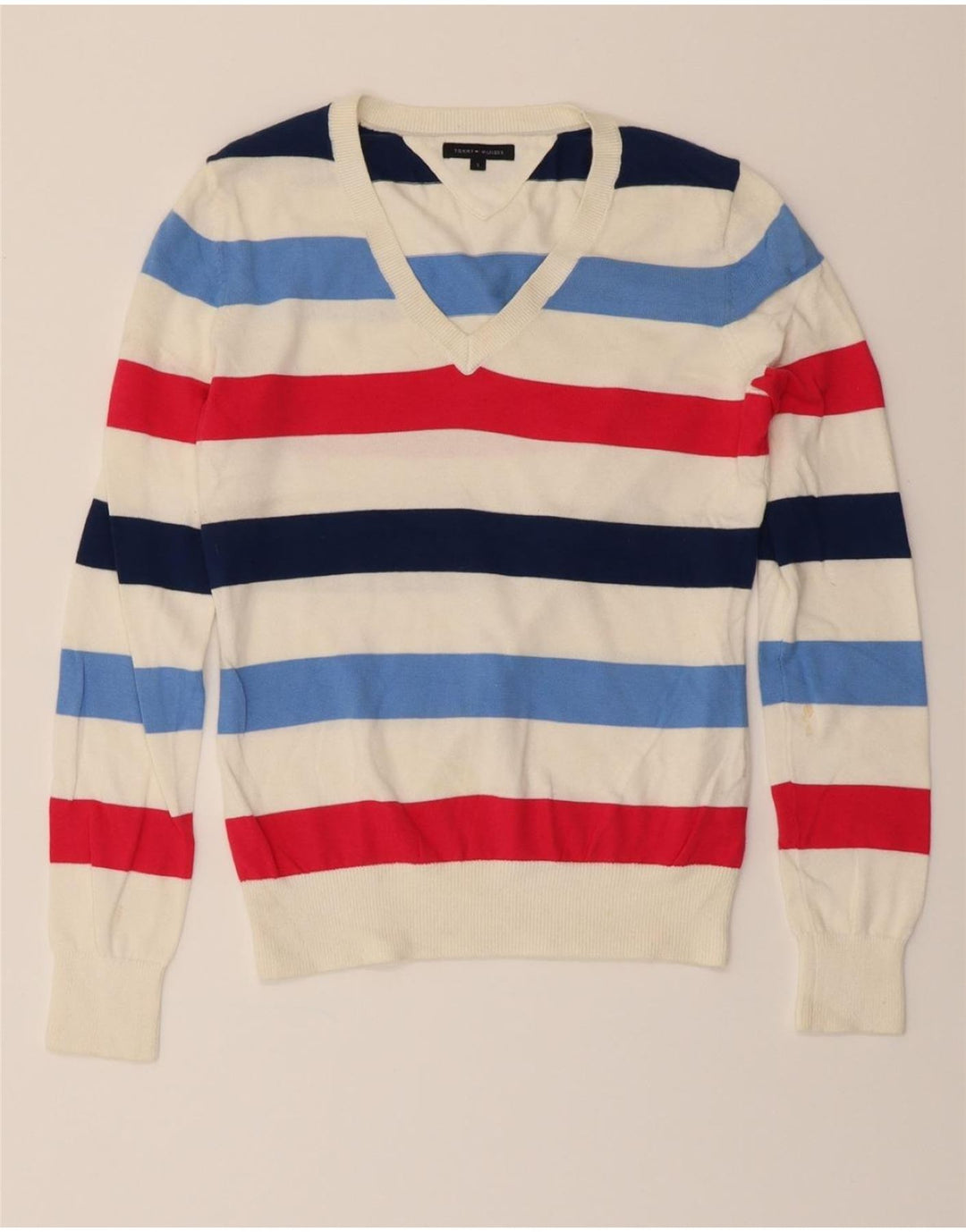TOMMY HILFIGER Womens V-Neck Jumper Sweater UK 10 Small Multicoloured Vintage Tommy Hilfiger and Second-Hand Tommy Hilfiger from Messina Hembry 