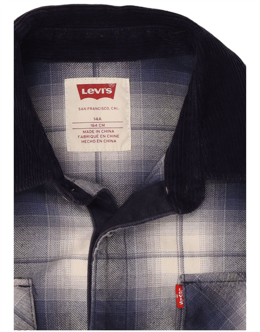 LEVI'S Boys Flannel Shirt 13-14 Years Navy Blue Check Cotton