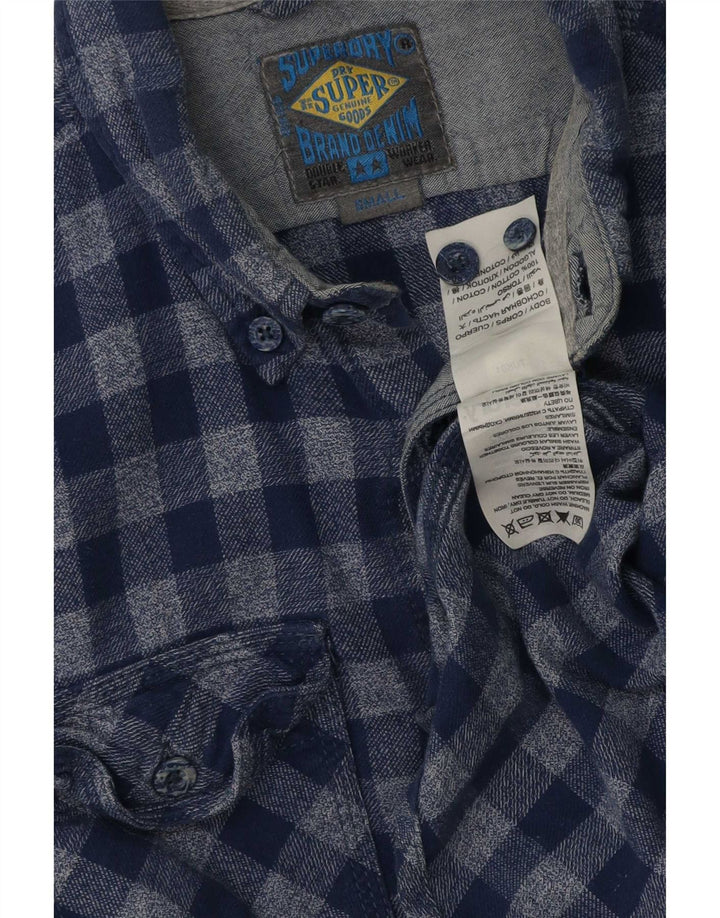 Superdry Męska koszula flanelowa w małą niebieską kratkę