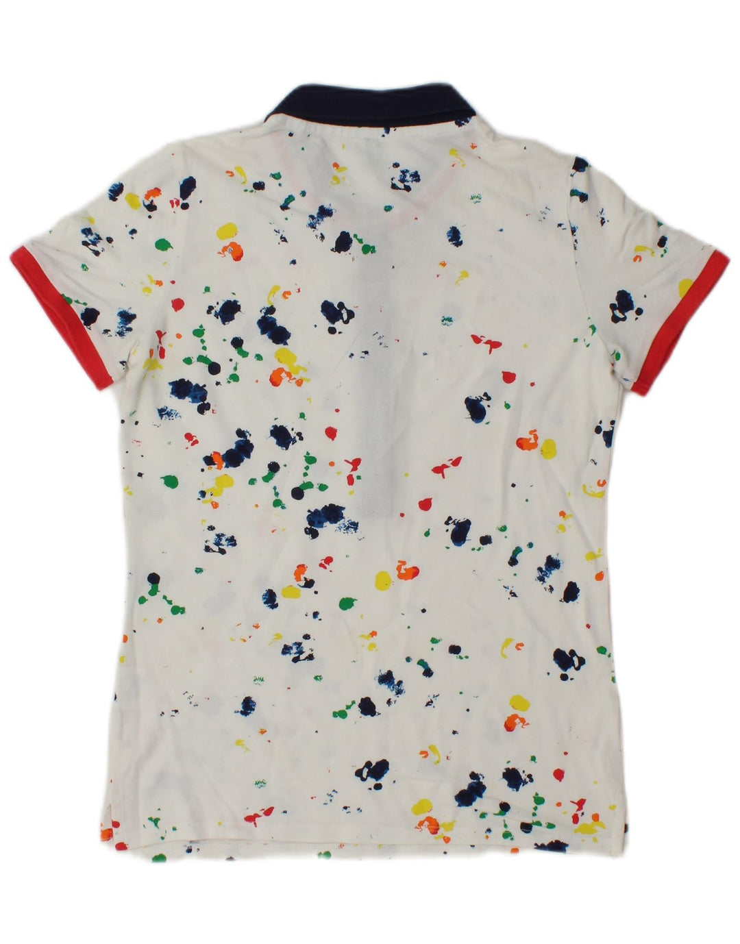 Damska koszulka polo Benetton UK 10, mała, biała, nakrapiana bawełna