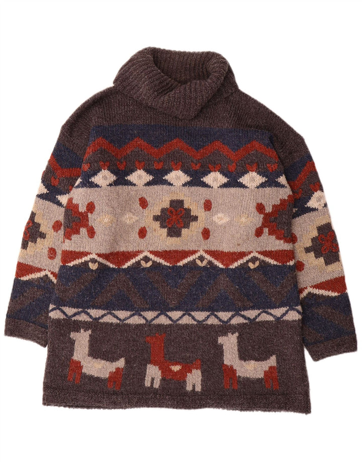 Vintage męski sweter z wywijanym dekoltem, jeden rozmiar, szary, geometryczny akryl