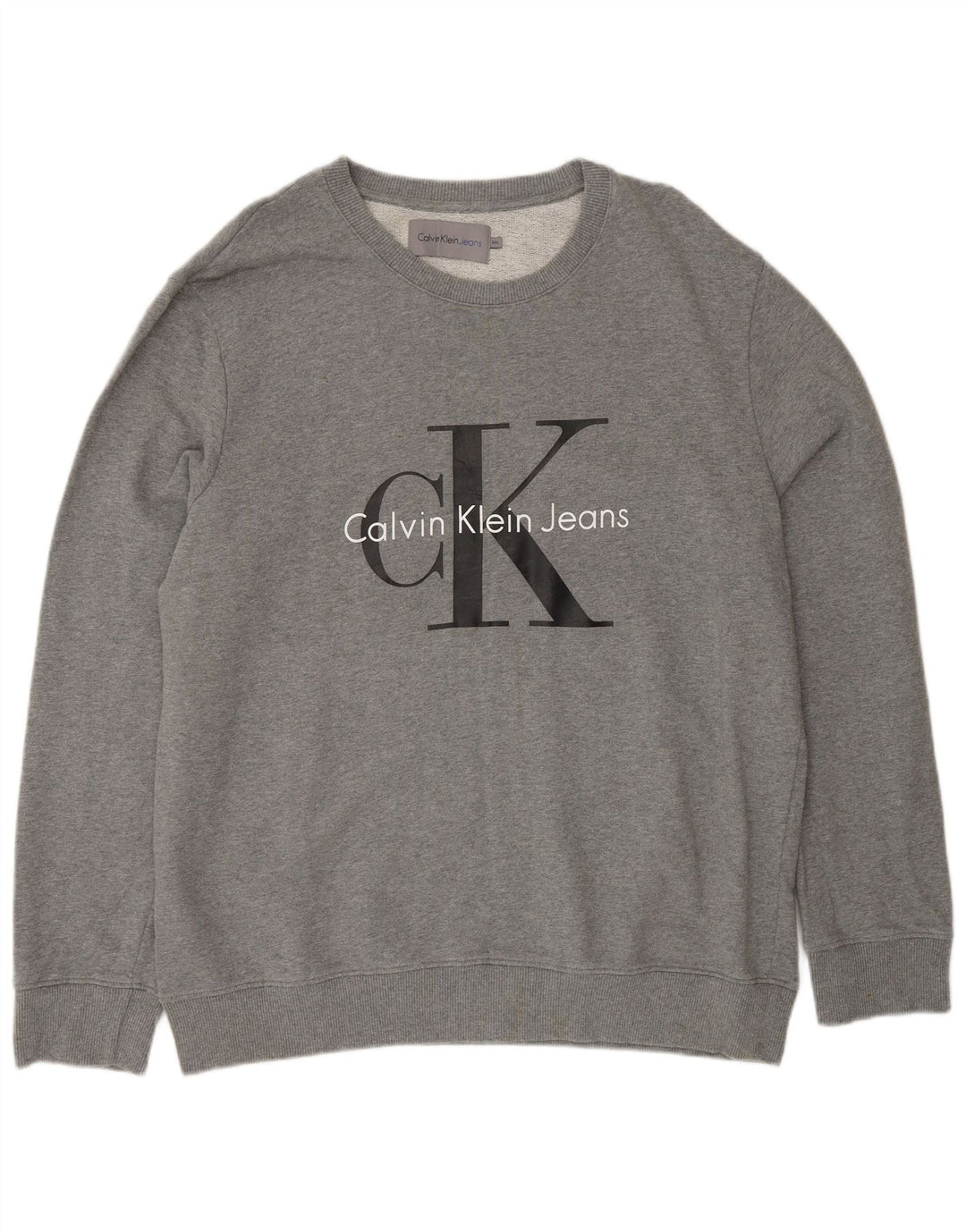Męski sweter z grafiką CALVIN KLEIN JEANS, 2XL, szary, bawełniany