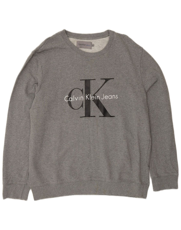 Męski sweter z grafiką CALVIN KLEIN JEANS, 2XL, szary, bawełniany