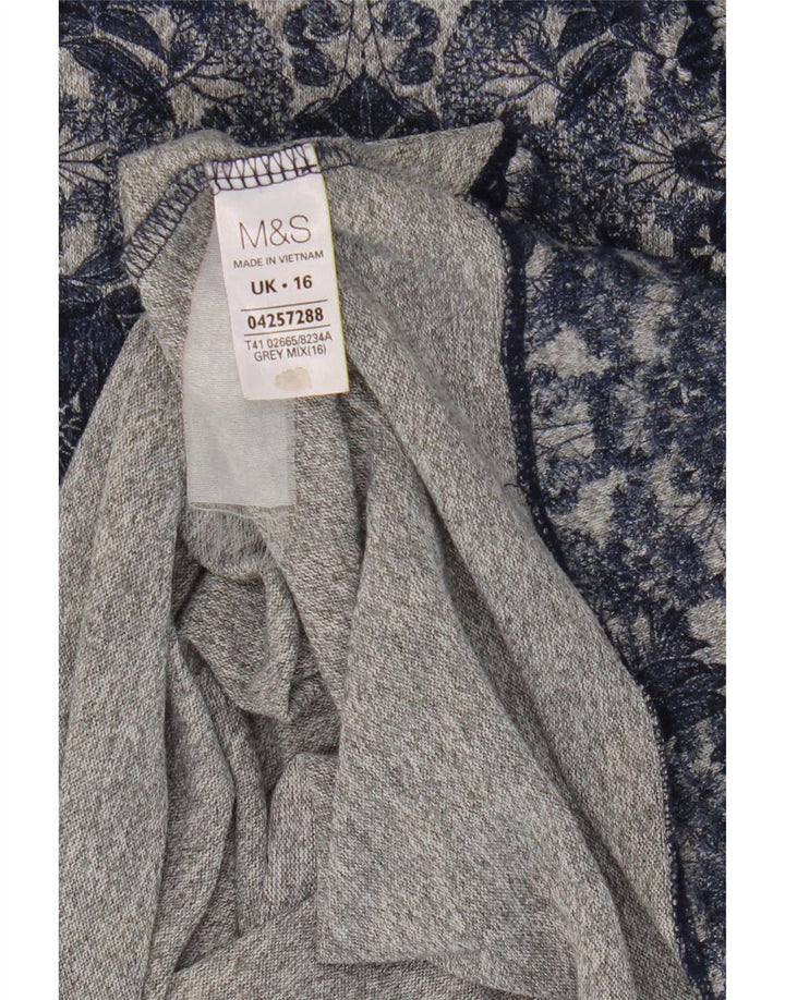 Marks & Spencer Damski top z rękawem 3/4, UK 16, duży, niebieski, z poliestru w kwiaty