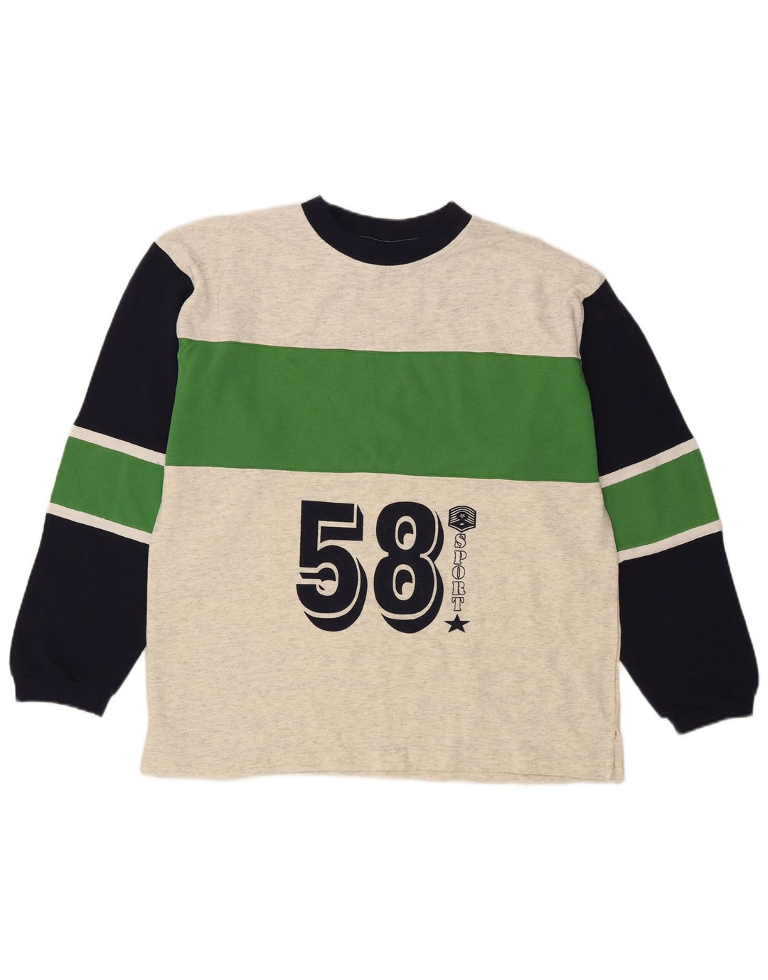 Męski graficzny top w stylu vintage z długim rękawem, duży szary blok kolorów