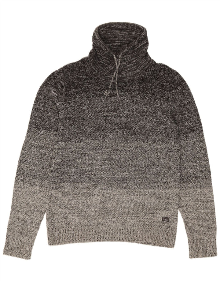 Męski sweter Jack & Jones z wywijanym dekoltem, bawełniany, średnioszary, w blokach kolorów