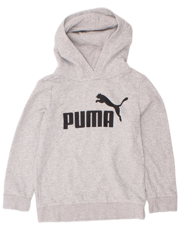Chłopięcy sweter z kapturem Puma z grafiką 5-6 lat XS, szara bawełna