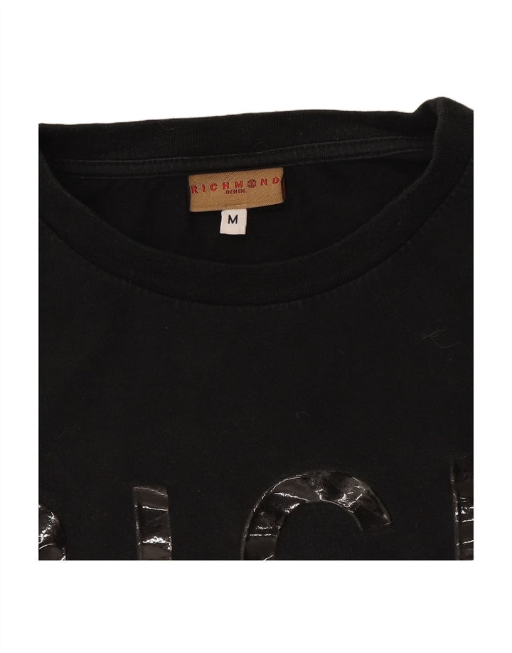 RICHMOND Mens Graphic Top Long Sleeve Medium Black Cotton