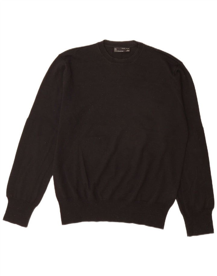 Męski sweter z okrągłym dekoltem Zara XL, czarna wełna