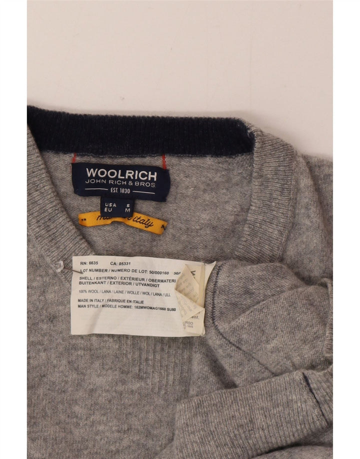 Woolrich Męski sweter z okrągłym dekoltem, mały, szary, wełniany